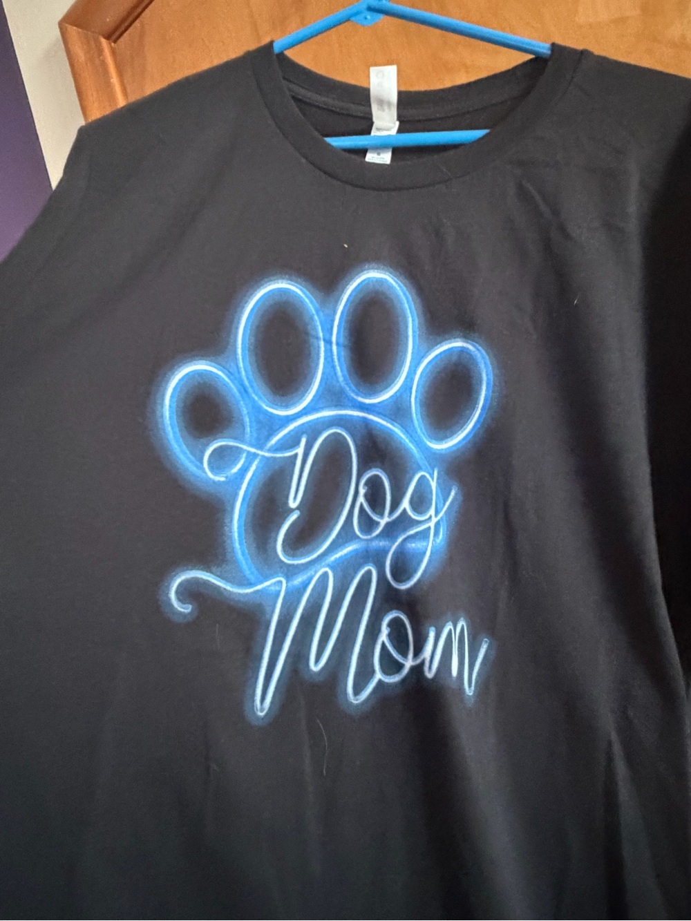 Bella Canvas Black Tee with Blue Paw & "Dog Mom" Script